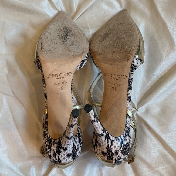 Jimmy Choo Gold/Beige Snakeprint Leather Dorsey Pumps sz 39 - Picture 8 of 10